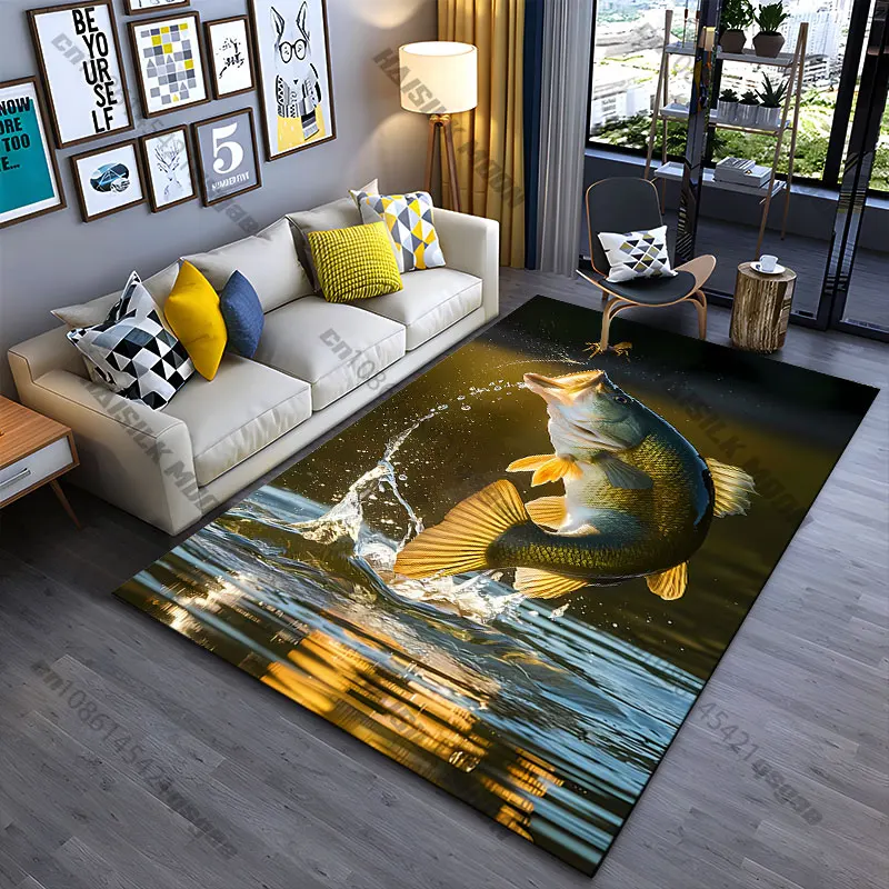 Fish leaping to catch insect carpet Yoga living room room decor children's crawling mat doormat area rug games mat