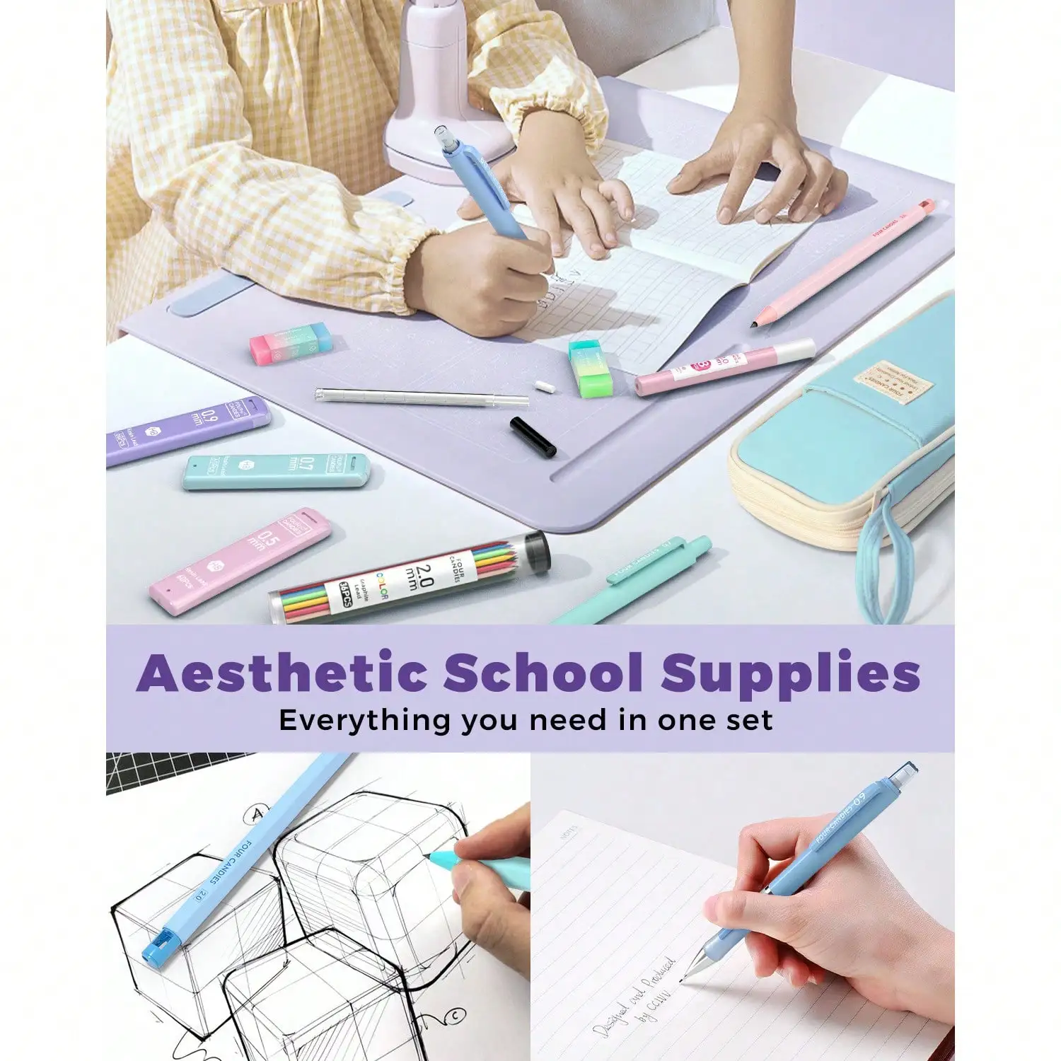 Four Candies 36PCS Mechanical Pencil Set, 0.5-2.0mm Lead Refills School Stationery Gift