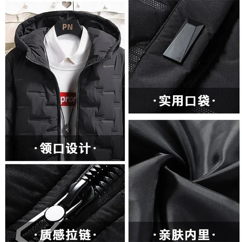 New 2023 Men's Autumn Winter Warm Parkas Fashion Casual Overcoat Jacket with Hat Male Long Windbreaker Windproof Men Clothing