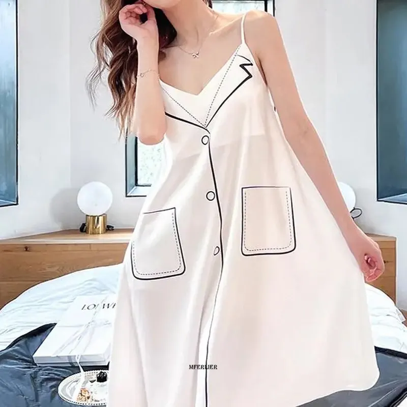 Size 4XL 150kg Women Spaghetti Strap Sleepdress Home Dress Loose Casual Homewear Sleeveless  Nightdress Loose Nightgown