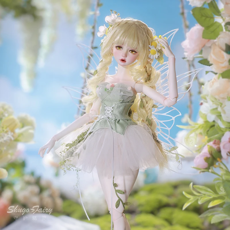 BJD 인형 1/4 펄 D 풀세트 (날개 포함) 플로럴 요정 디자인 풍만한 몸매 코티지코어 정원 의상 이상적인 수집가 선물 슈가파
