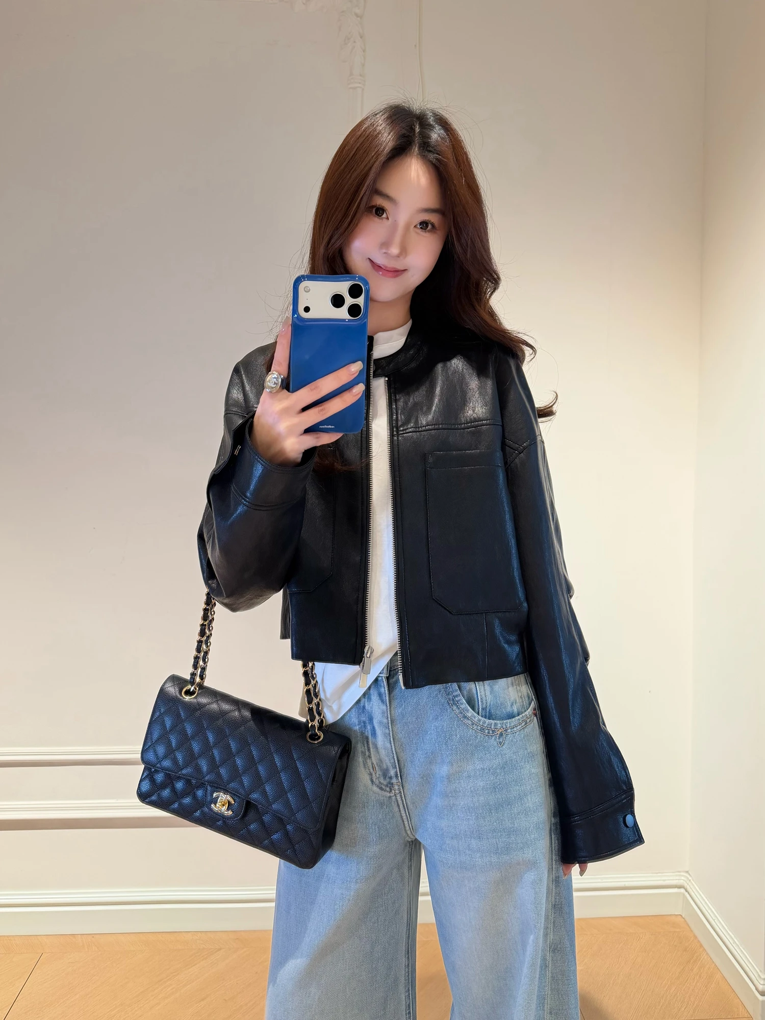 

Bla ort PU Leather Jaet Women's Retro Motorcycle Sle Coat Design Sensation Collar Zipper Long Sve Faionable Coat