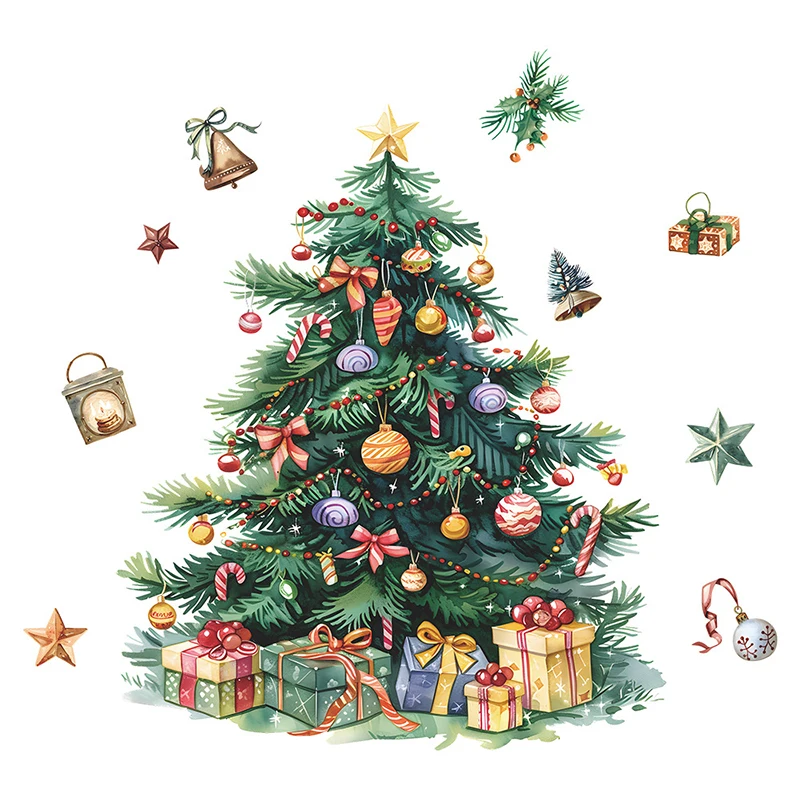 Christmas Tree Snowman Toilet Stickers Self-adhesive Waterproof Door Window Sticker Bathroom Glass Wall Decals Wallpaper Decor