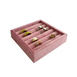 Pink Velvet Jewelry Display Tray Ring Earring Organizer Holder Showcase Plate Fashion Jewellry Storage Rack Square Ring Tray