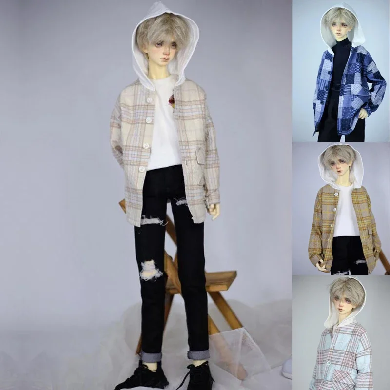 （Customize 30 Days） BJD/SD 1/3 1/4 MSD SD10 POPO68 uncle 73 ID75 Checkered hooded cardigan shirt jacket 1pcs