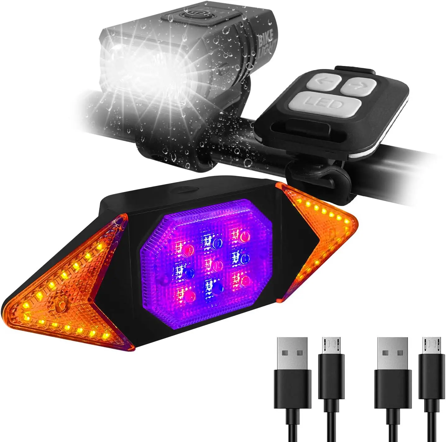 

Перезаряжаемые велосипедные фонари спереди и сзади, суперяркие фары, комплект задних фонарей с указателями поворота, простая установка, безопасная мигающая задняя часть