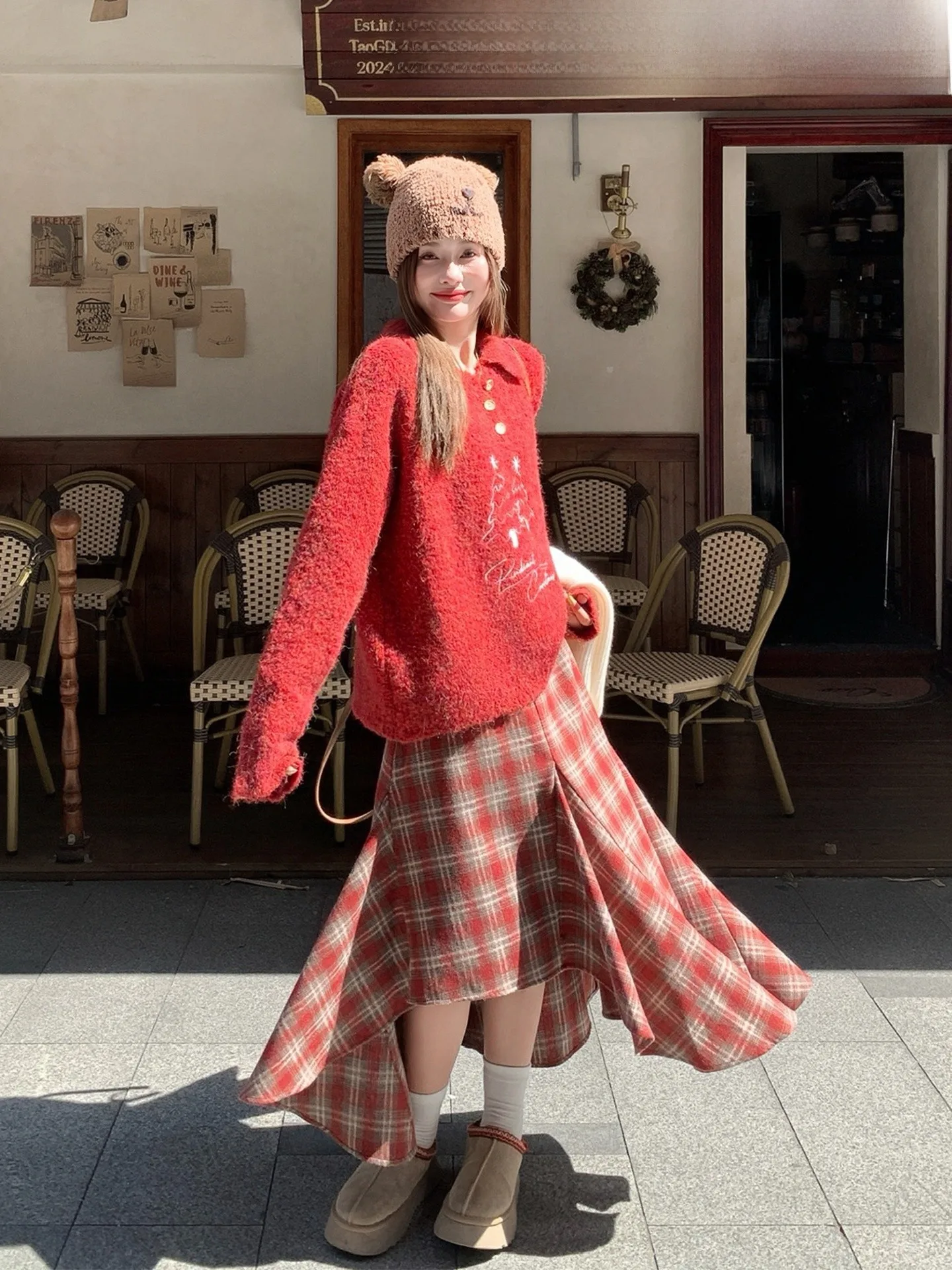 

Новая винтажная асимметричная юбка-трапеция из шерсти для женщин на осень-зиму от XiaoXian, красная, модель Cisas