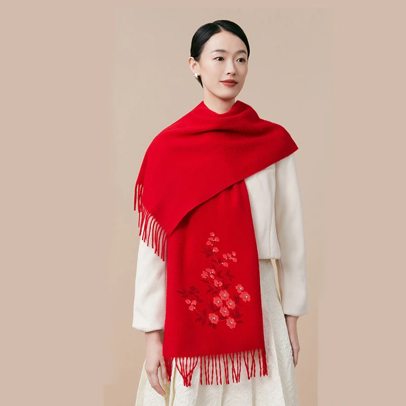 

Ladies Embroider Peony Cashmere Pashmina Shawl Wrap 100% Wool Winter Warm Scarves Large Scarf Stole Tassel Travel Blanket