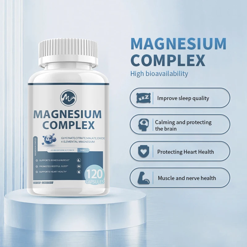 Magnesium Complex Capsules with 4 Magnesiums: Citrate, Glycinate, Gluconate and Magnesium Oxide Dietary Supplement