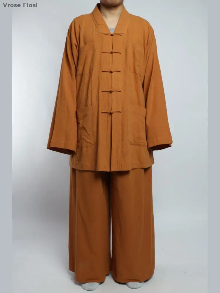 

2026 100% Cotton Chinese Traditional Monastic Set - Loose Taoist/tibetan Style Button-down Top & Pants (buddhist Cloth)