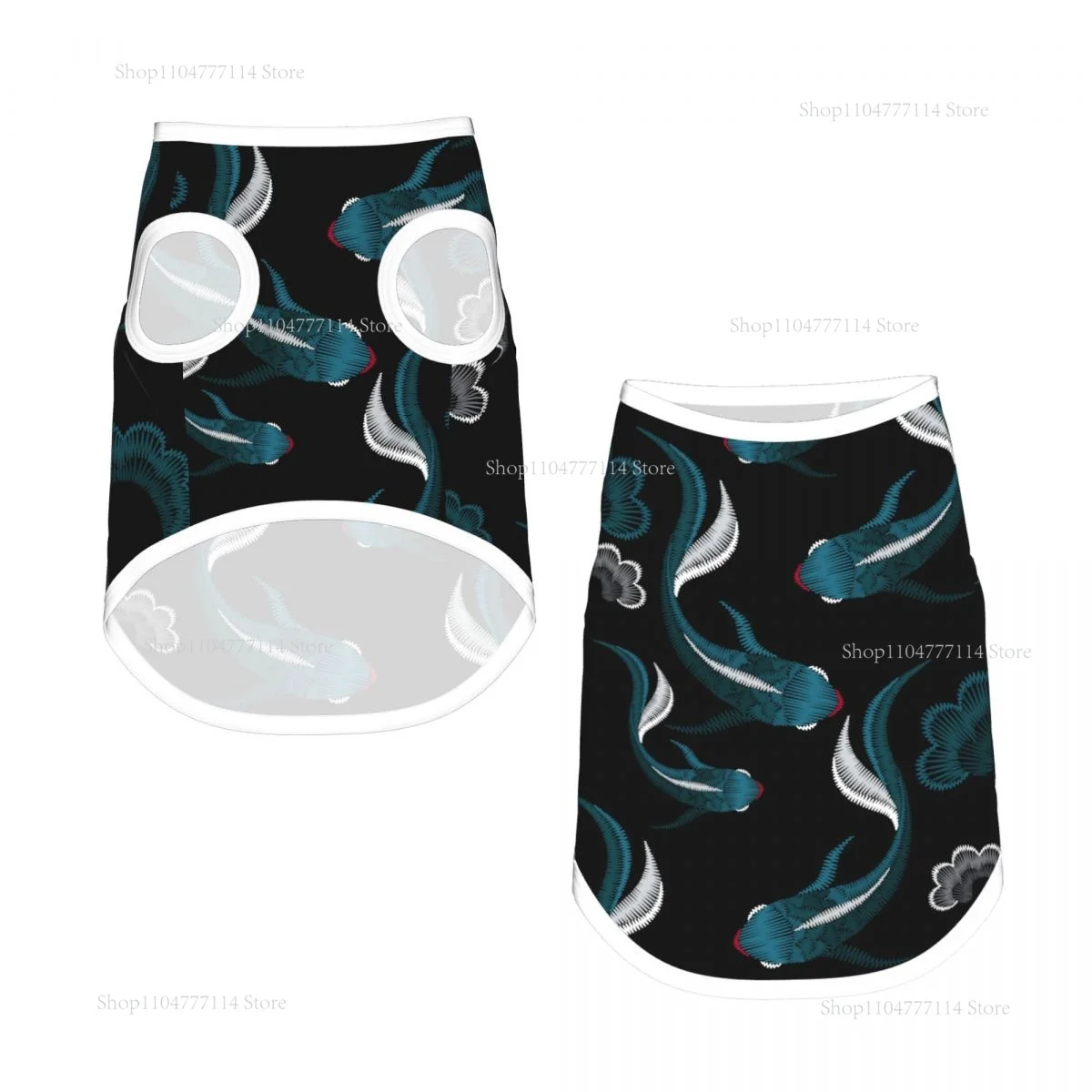 

Синие этнические рубашки для собак с вышивкой кои, жилет для щенков, летняя одежда для маленьких собак, футболка для щенков и кошек, домашнее животное