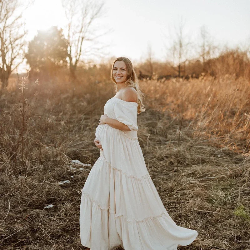 Vestido de algodón bohemio para sesión de fotos de mujeres embarazadas, accesorios de fotografía para Baby Shower