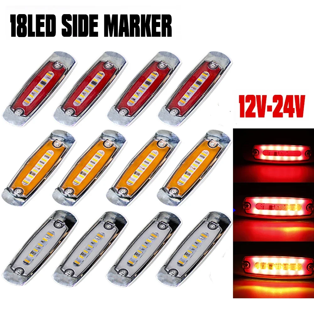 4pcs 18 LED 12V 24V Dynamic Clearance Side Marker Signal Lamp Indicator Warning Tail Light Car Trailer Truck Lorry Caravan Boat