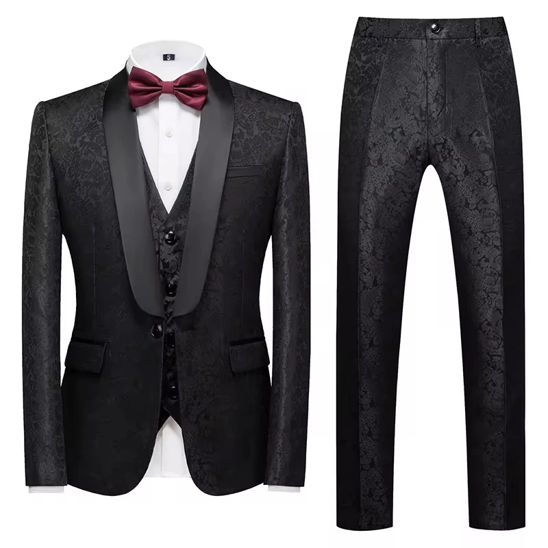 

T493 Cross-border Plus-size Men's Jacquard Suit Wedding Dress Groom Suit Mens Suits 3 Piece Men Clothing Mens Suits