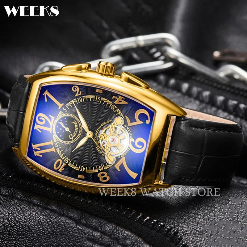 

Luxury Automatic Mechanical Watch for Men Wrist Watch Vintage Tourbillon Wrist Clock Tonneau Case Male Luminous Top Wristwatch