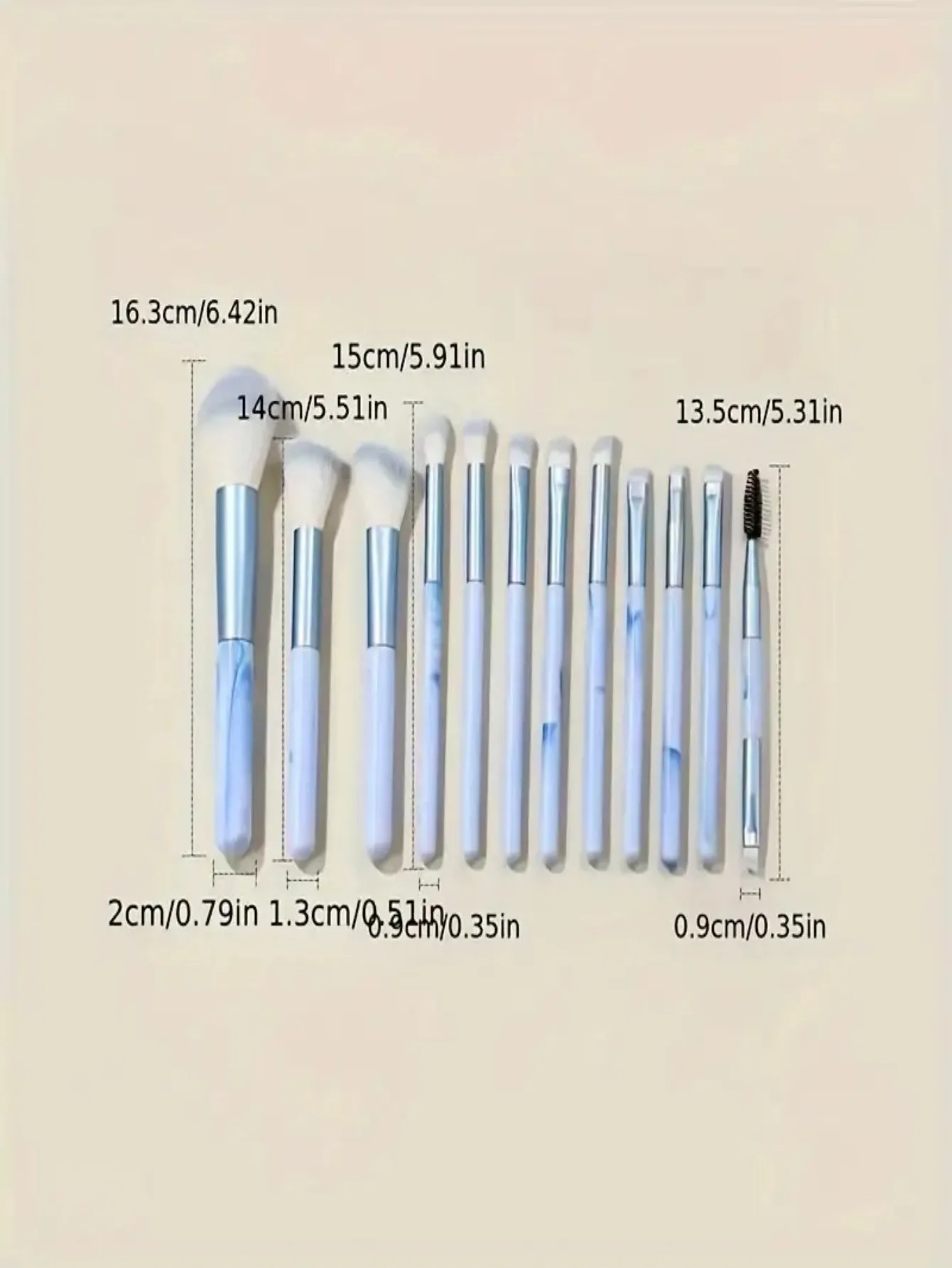 Juego de brochas de maquillaje azules de 10/12 piezas - Puff en polvo y almohadilla de limpieza - Pinceles sintéticos para polvos y rubor