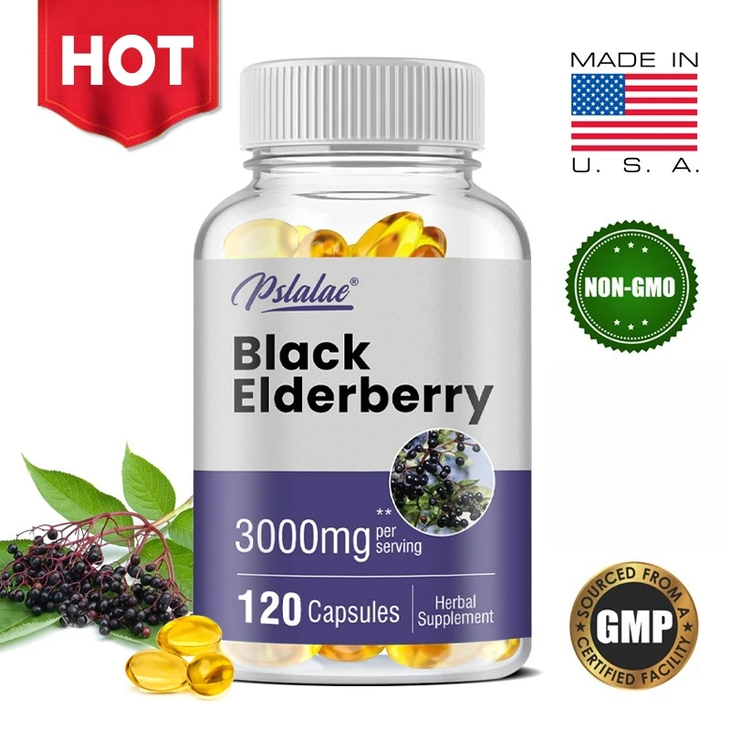 

Black Elderberry Capsule - Supports A Healthy Immune System and Antioxidant Protection, Replenishes Energy, and Non-GMO