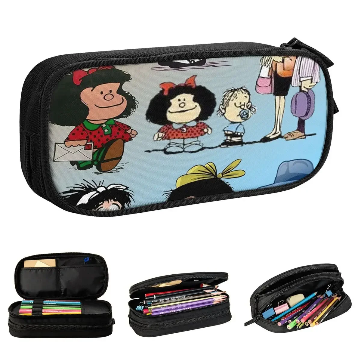 

Mafalda Pattern Quino Comics Cartoon Pencil Cases Vintage Humor Pen Box Bags Student School Supplies Zipper Pencilcases