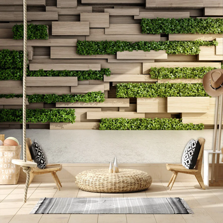 

Custom Self Adhesive Accepted Contact Wood Brick Plants Photo Wallpapers for Living Room TV Wall Papers Home Decor Murals Roll