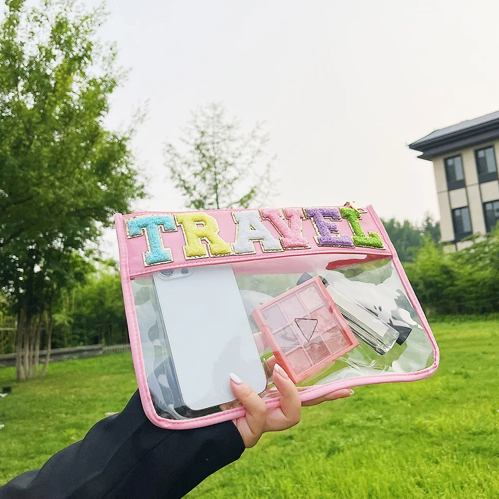 Letter Clutch Bag Transparent Cosmetic Bag PVC Waterproof Travel Make Up Storage Cases travel Organizer Zipper Women Toiletries