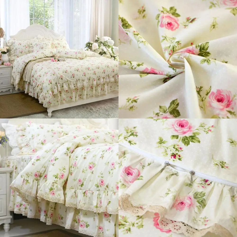 

Комплект пододеяльников принцессы с рюшами и цветочным принтом и кружевом, постельное белье королевы из трех предметов для девочек
