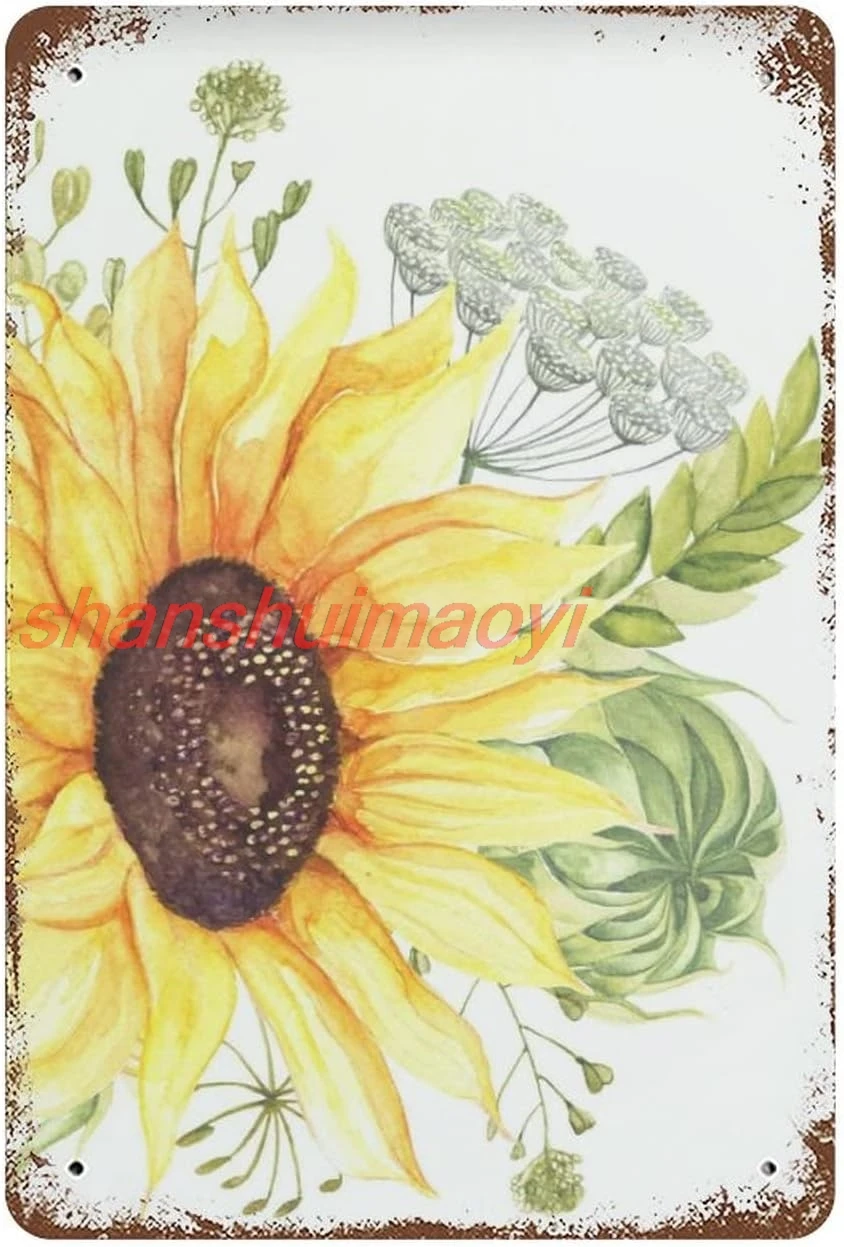 Habilboi Retro Tin Sign Metal Summer Sunflower Art Tin Sign Vintage Wall Decor Sunflower for Pub Restaurants Cafe Club Pla SHUI