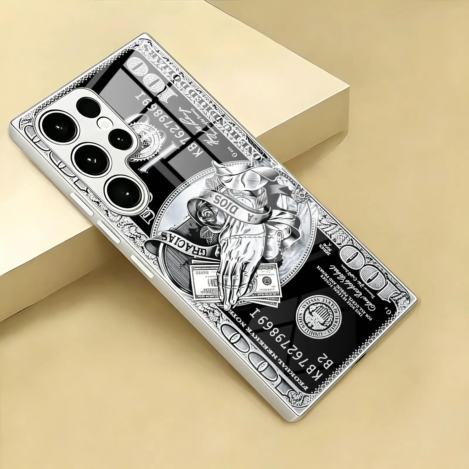 Luxurious Metallic Texture Dollar Phone Case For SamsungS26 S25 S24 S23 S22 S21 Plus Ultra Note20 Electroplated glass Phone Case view 5
