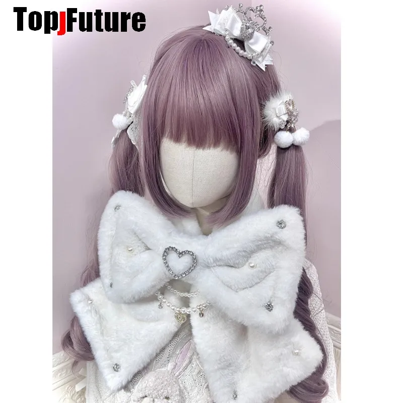 

Пушистый женский шарф-аксессуар для волос в стиле Harajuku Goth, Lolita, Steampunk, Y2K, с имитацией кролика, жемчугом и элементами субкультурного стиля.