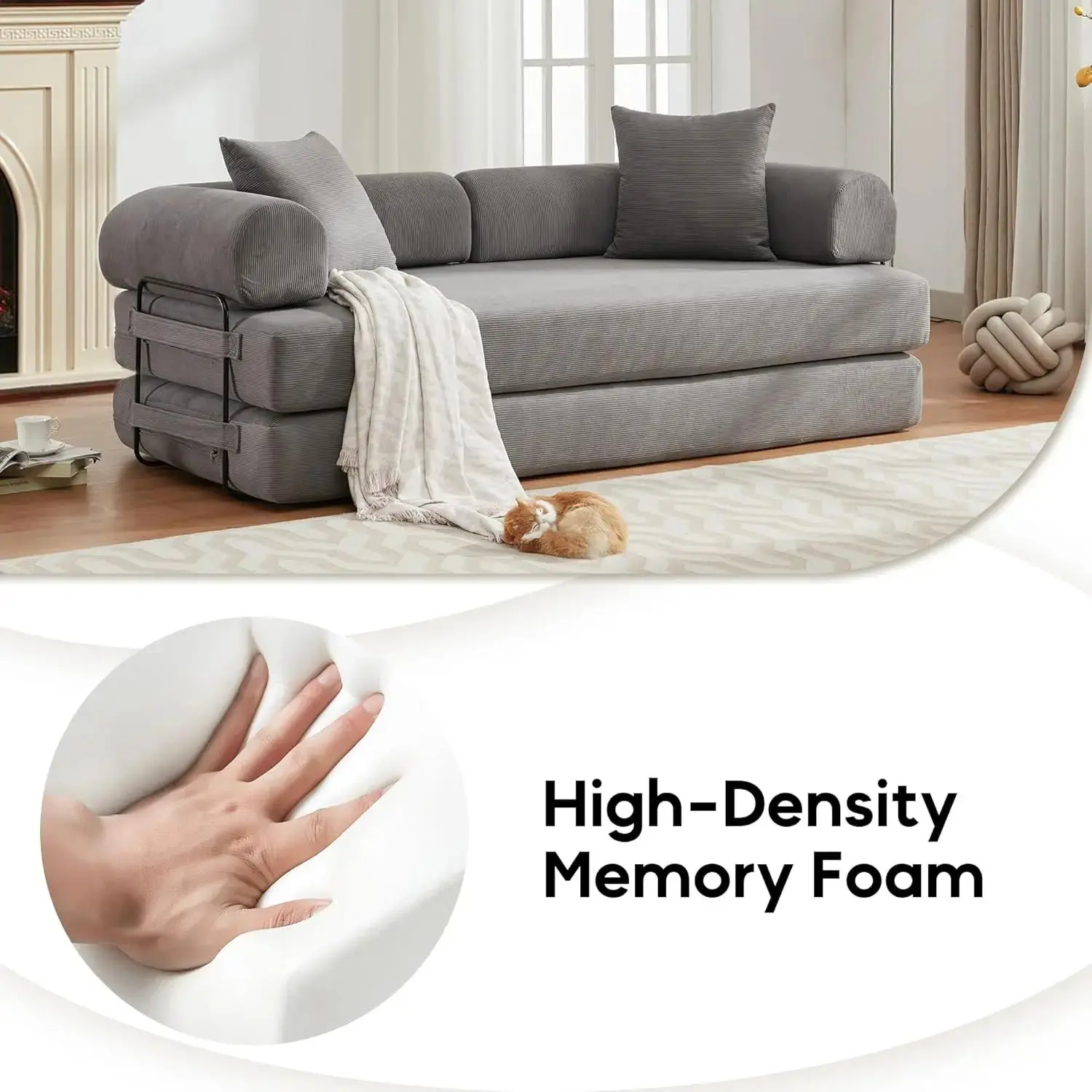 أريكة سرير قابلة للتحويل وسادة أسطوانية سروال قصير مرتبة قابلة للطي أريكة إطار ثابت الشكل أريكة صالة الأريكة غرفة المعيشة غرفة نوم