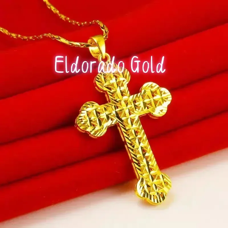 

Eldorado Gold High quality 24K gold 999 cross pendant O chain jewelry clavicle chain pendant AU750 pure gold necklace set 100%