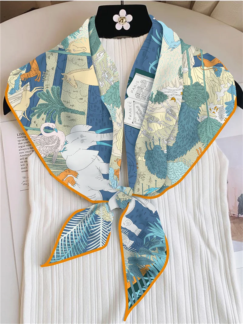 Seide Schal Frauen Regenwald Tiere Dreieck Schals Kopf Echarpes Seide Foulards Femme Wraps Strand Schals Bandana Dame Hijabs – Detail 3