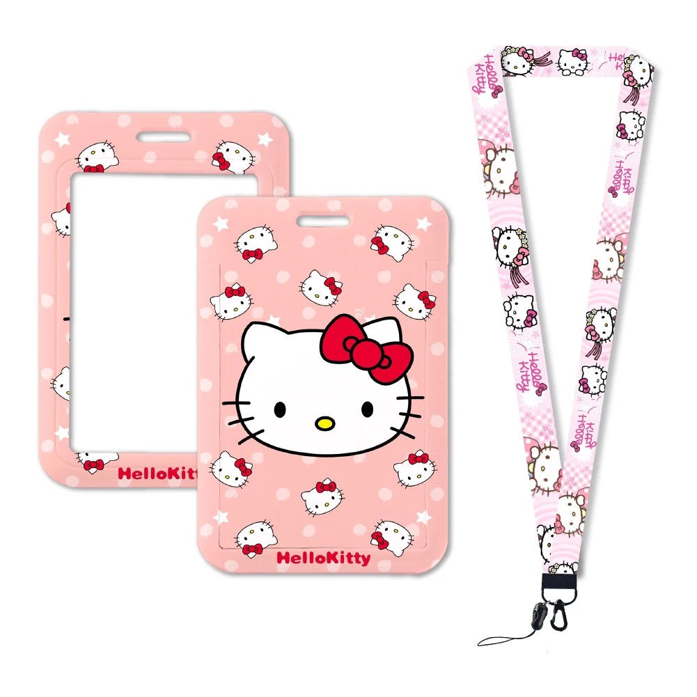 Sanrio Cartoons Protective Case Hello Kitty Kulomi Melody PVC Card Holde Rope Lanyard ID Anti-lost Pendant Keychain