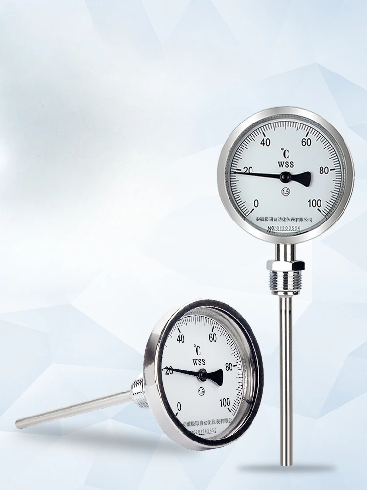 High precision bimetallic thermometer radial and axial stainless steel anti-corrosion and shock resistant