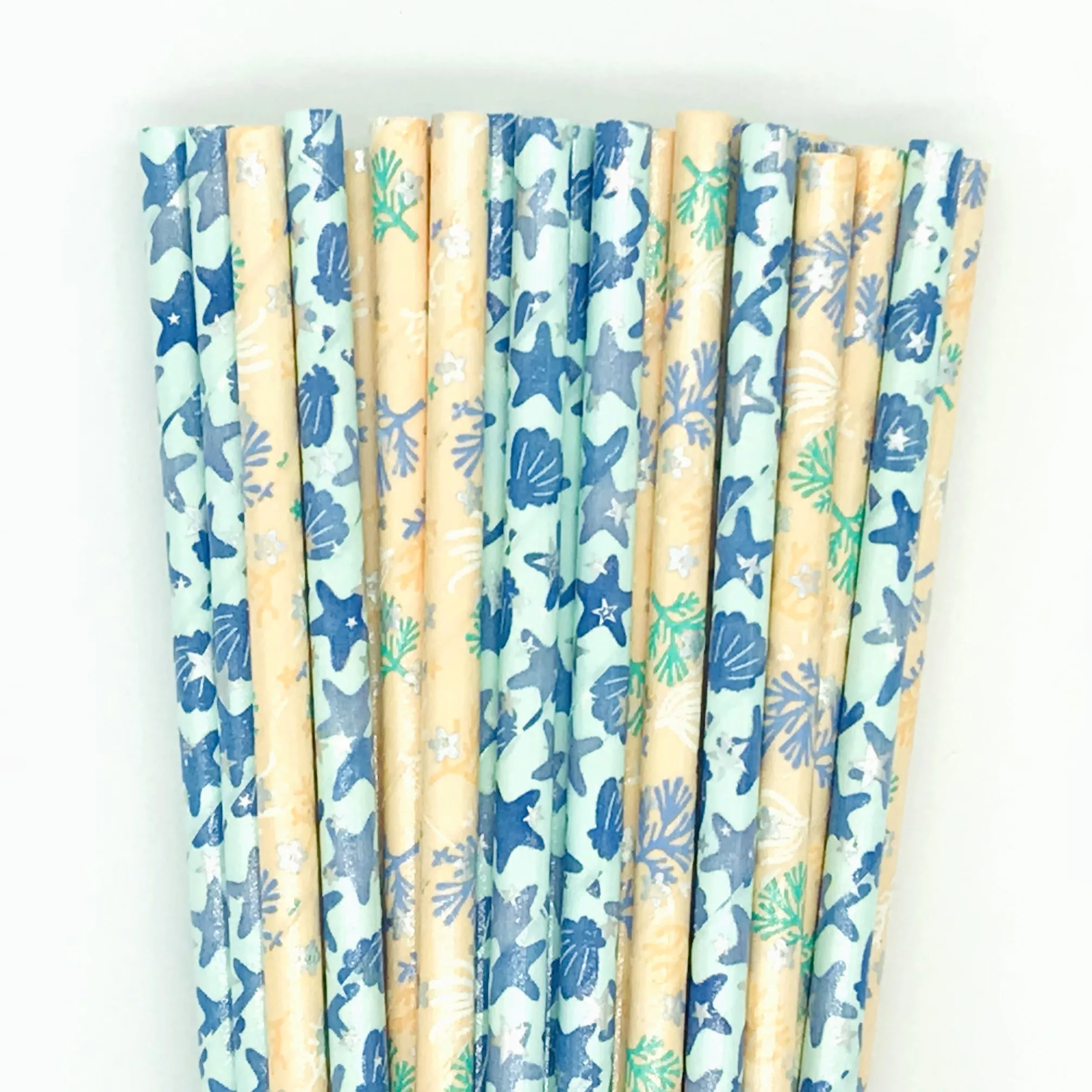 100 Pcs Under The Sea Party Paper Straws,Blue Green Coral Starfish Shells Scallop Ocean Beach Island Summer Hawaii Kids Drinking