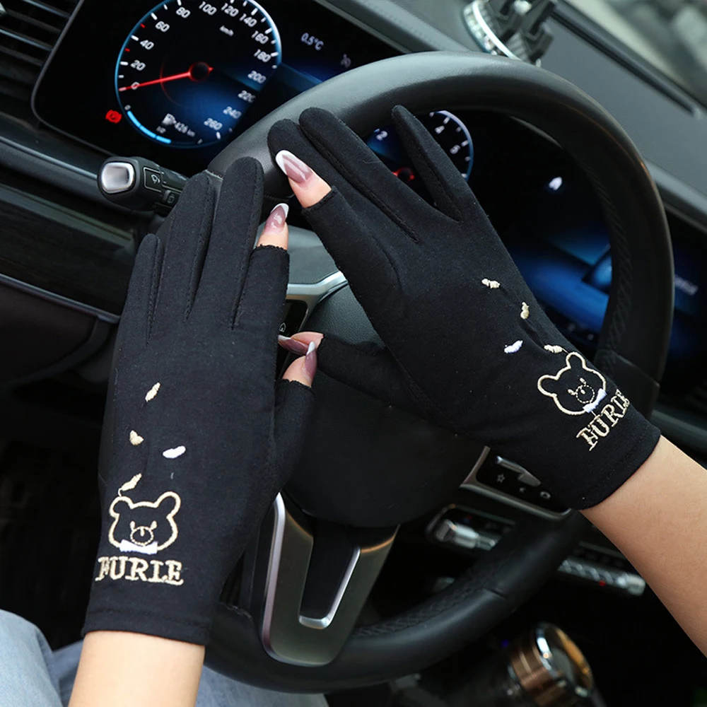 

Cycling Sun-proof Mesh Women Summer Bear Five Fingers Mitts Sunscreen Mittens Drive Mitten Thin Gloves