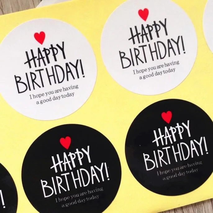 80pcs/lot Birthday HAPPY BIRTHDAY Red Heart Black Seal Adhesive Kraft Seal Sticker