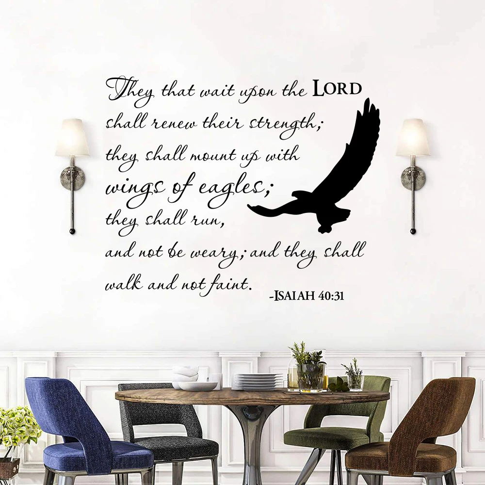 Isaías 40:31 Bible Verse Eagle Wall Sticker Living Room Bedroom Christian Inspirational Lord Strength Wall Decal  Home Deco