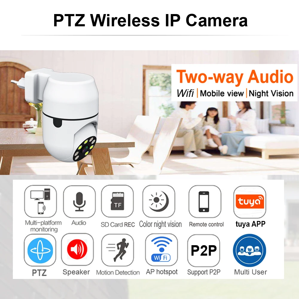 HD Tuya PTZ IP Camera Wireless 1080p Human Auto Tracking Cctv Security Surveillance Smart Cloud Color Night Mini Wifi Home Cam