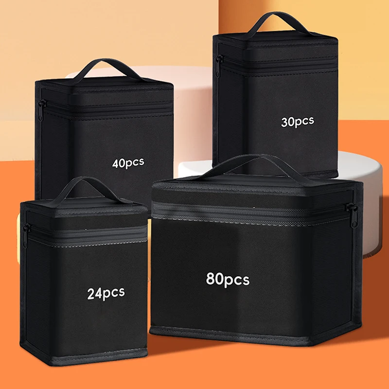 Large Capacity Zipper Canvas Pencil Bag Markers Pen Black Storage Bag Massive Watercolor Pen Stationery Bag ( Not Incluide Pen)) image 4
