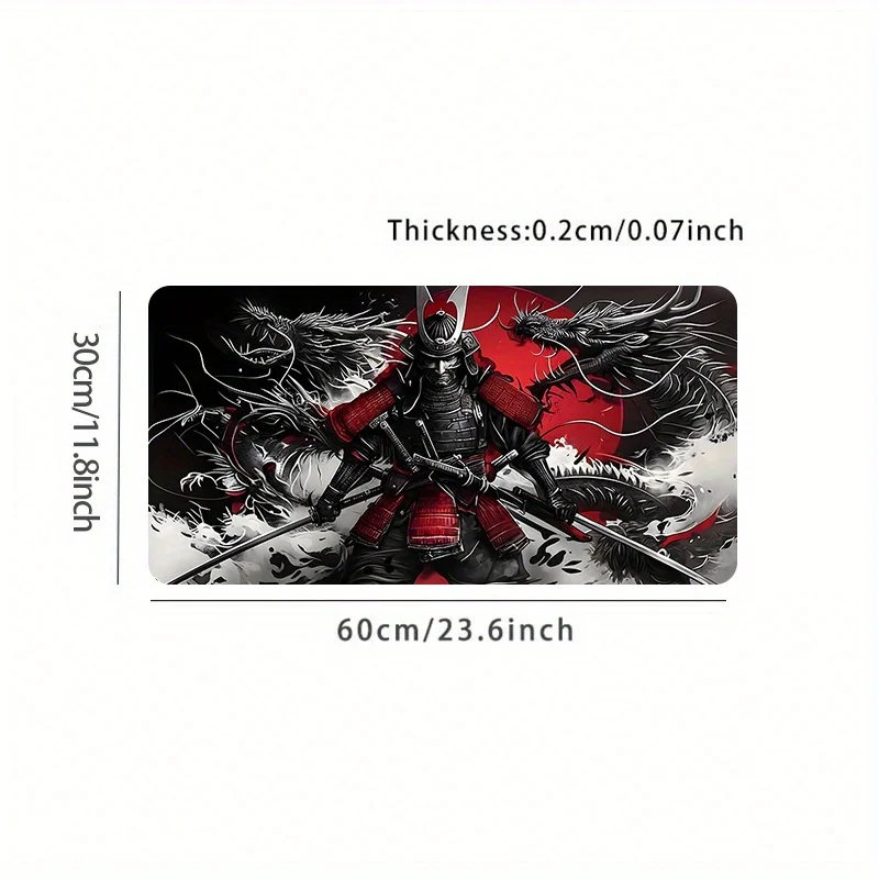 Tappetino per mouse e scrivania da gioco Samurai Dragon Warrior da 1 pezzo - Base antiscivolo 89,92x39,88 cm, Samurai vibrante stampato HD e Dragon Art -