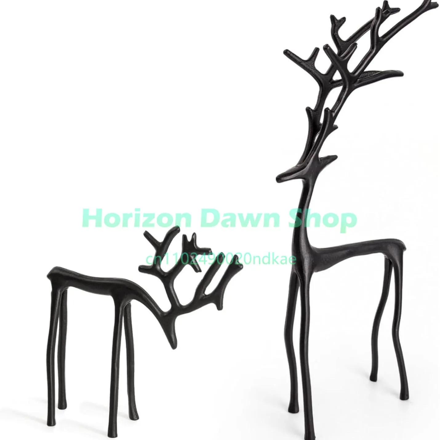 Set of 2 Black  Alloy Christmas Statues Black Reindeer Statues
