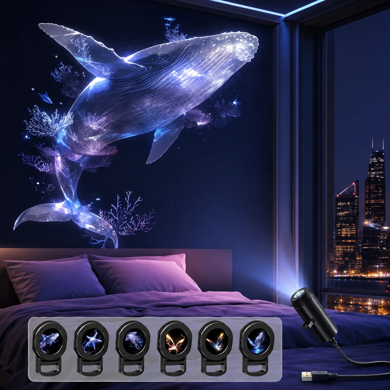 LED USB Projector Lamp 3W 6W Starry Sky Night Light Whale Butterfly Jellyfish Sea Star Pattern Projector Gift Bedroom Decor