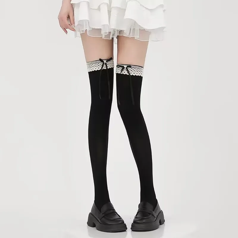 Women's Stockings Lace Pearl Bow Comfortable Socks For Girl Gift Solid Color Simple Cute Kawaii Sweet Lolita JK Fashion Socks