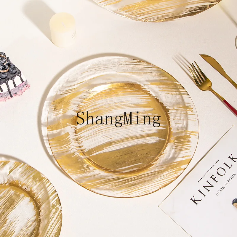 DSA electroplated glass creative western food mat plate steak fruit plate wedding banquet decoration plate