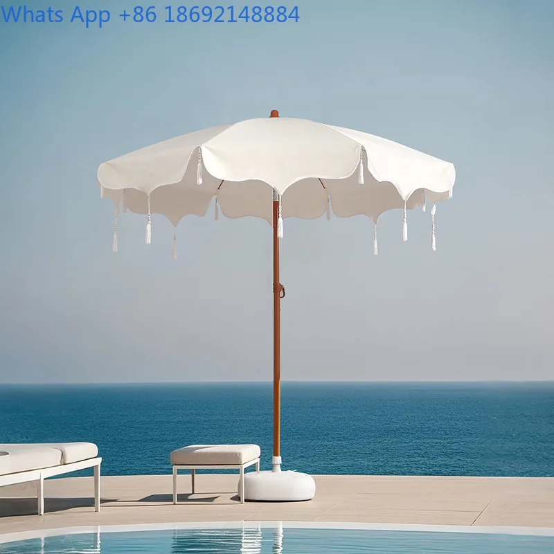 Sunshade Umbrella with Tassel Pendant for Outdoor Use Rain and UV Protection Thickened Sturdy Design for Garden Street Vending