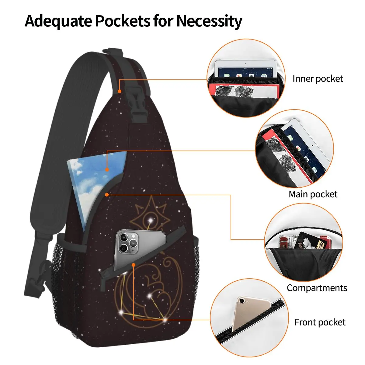 Mysteriöse Albedo Galaxy Cross body Schulter taschen bedruckte Brusttasche Genshin Anime Schulter rucksack Daypack Reise Wandern Camping