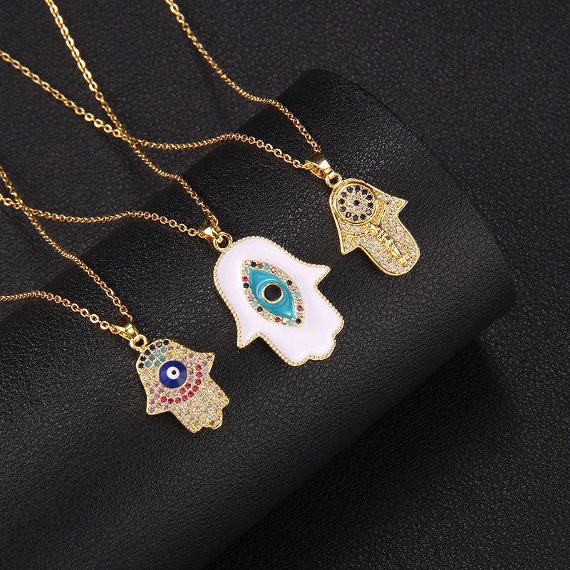 Punk Evil Eye Fatimah Hand Amulet Pendant Necklaces for Women Men Stainless Steel Chain Accessories Jewelry Gifts image 4