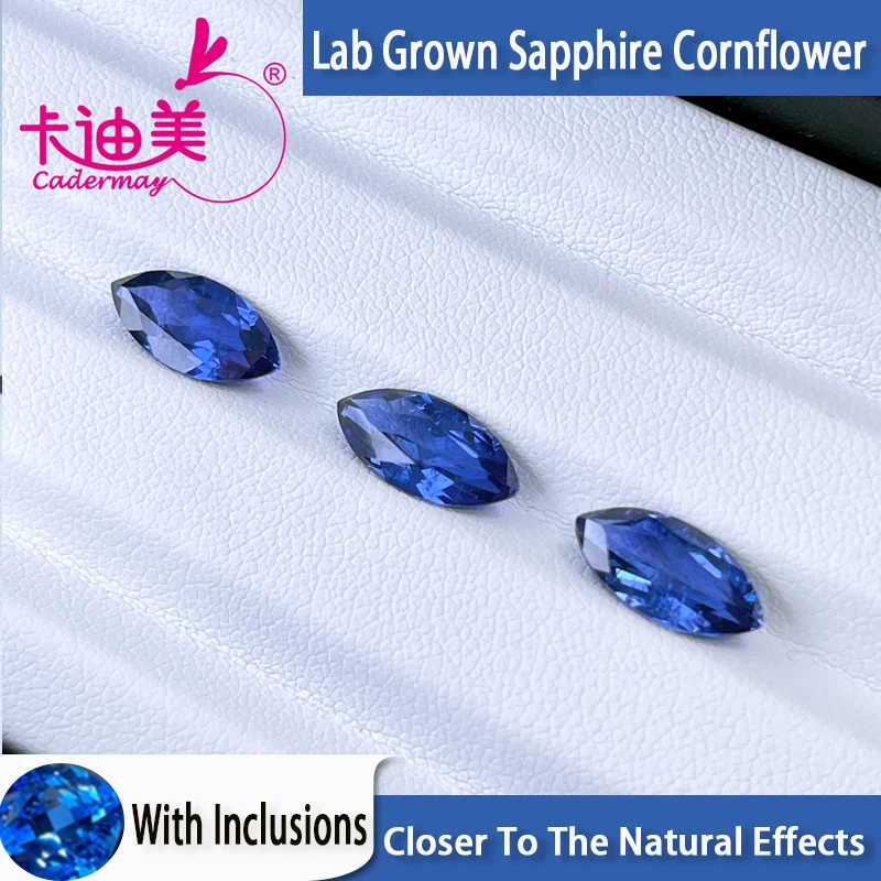 CADERMAY Marquise Shape Cornflower Lab Grown Sapphire Loose Stone With Inclusions With AGL Certificate For Jewelry Making DIY