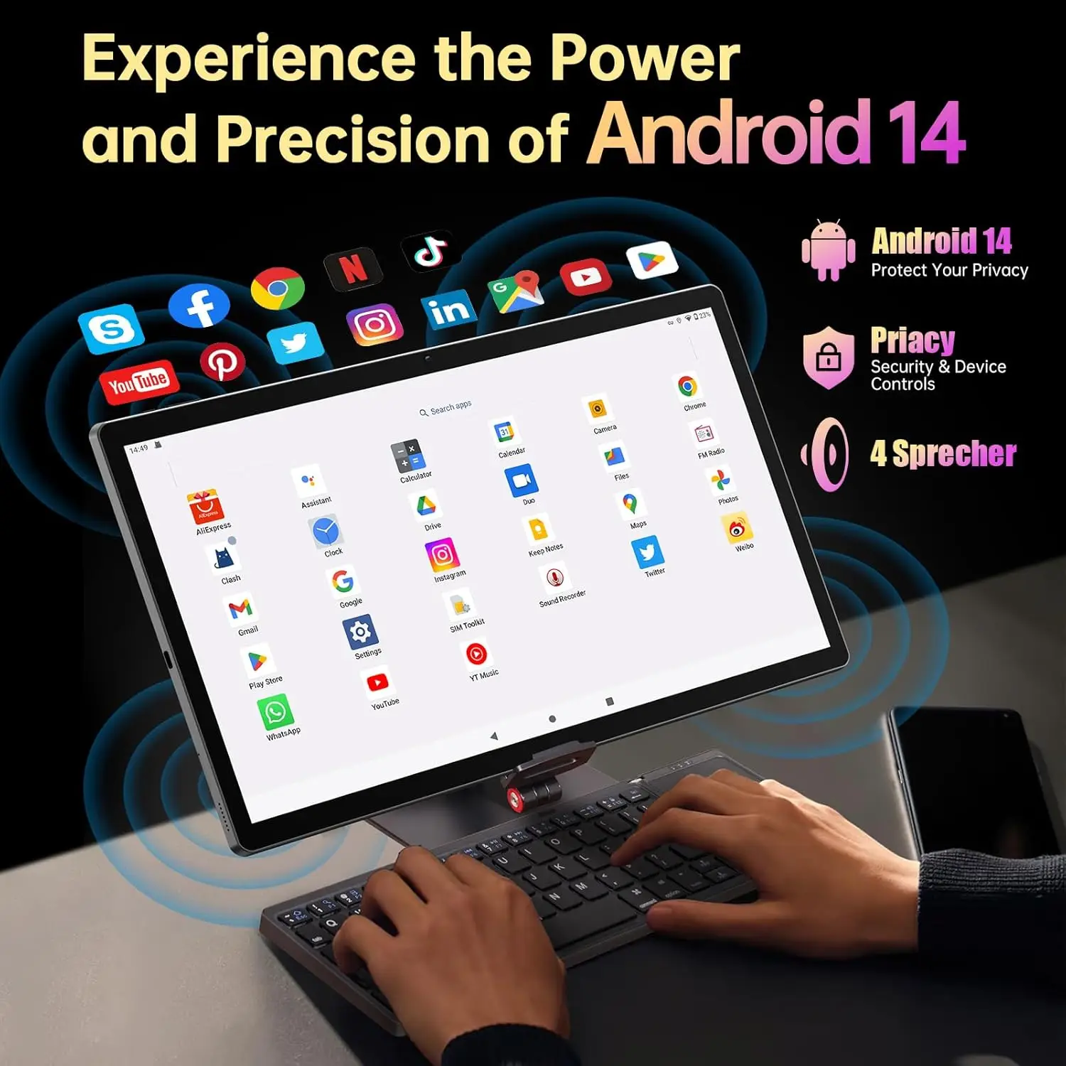 Tablettes Android 14 Super grandes de 15.6 pouces, 12000mAh, 1920x1080, écran IPS, Helio G99, processeur octa-core, 8 go + 256 go, WiFi Play Store BT5.0