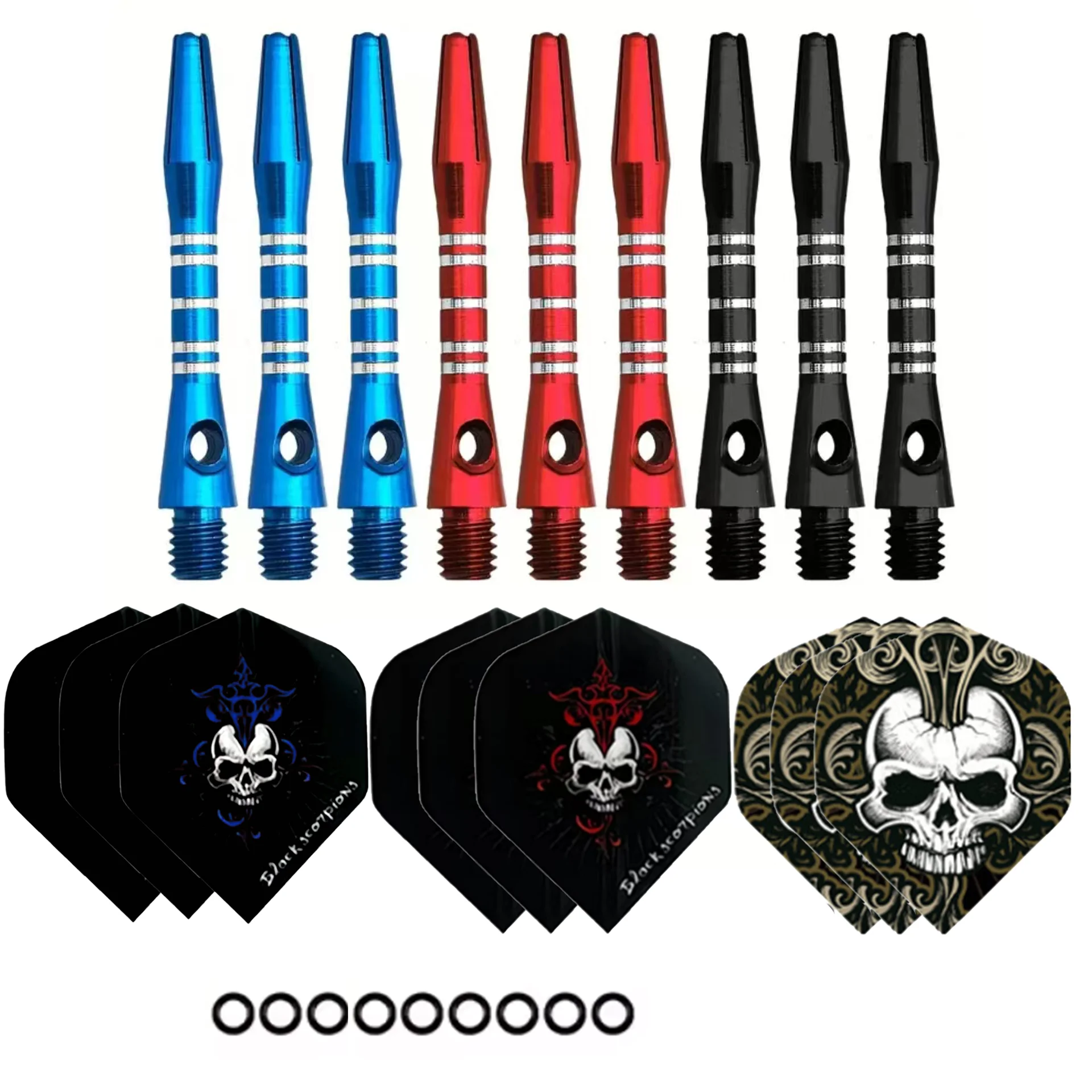 

3 Sets Skull Design Dart Shafts Flights Kit - Aluminum Dart Stems with Durable Dart Flights for Dartboard Games Blue/Red/Black